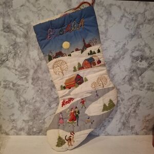 Horizons Christmas Stocking Crewel Embrodiery Stitchery Ice Skaters Skating VTG